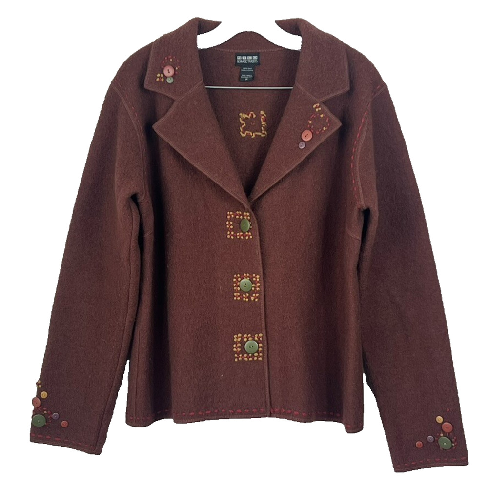 Nomadic Traders Blazer Jacket Women's Size M Brown 100% Wool Embroidered